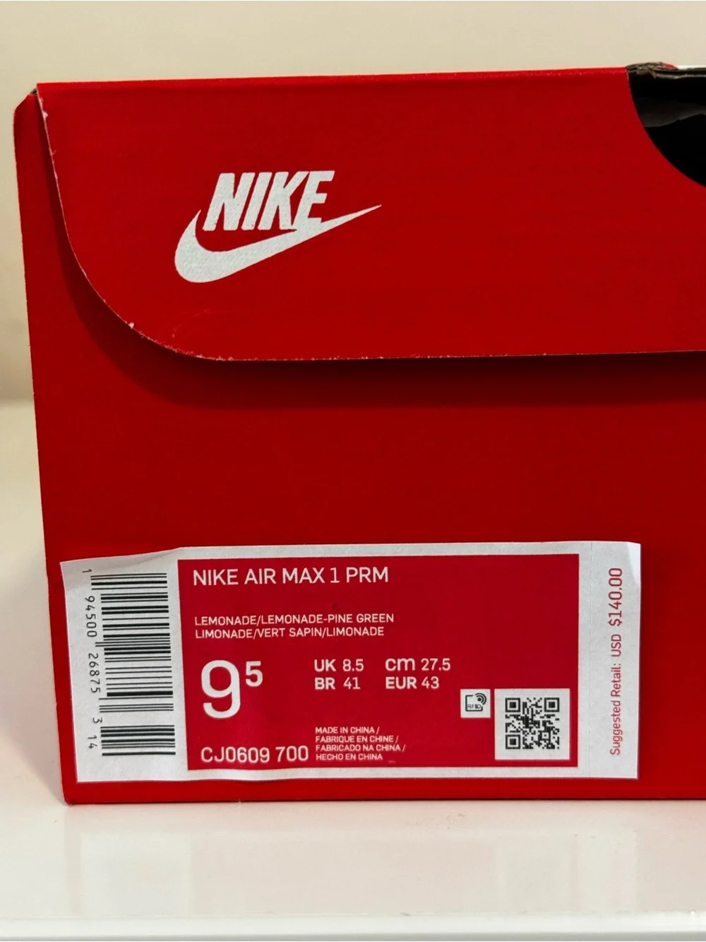 Nike Air Max 1 PRM Lemonade shoes NWT
